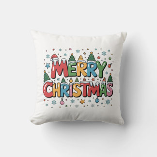 Colorful Merry Christmas Kids Cartoon Throw Pillow Kussen