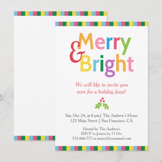 Colorful Merry en Bright Kerstfeest Kaart (Voorkant / Achterkant)