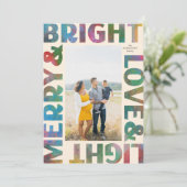 Colorful Merry en Bright Love and Light Holiday Feestdagenkaart (Staand voorkant)
