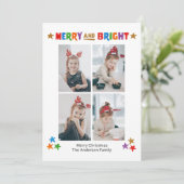 Colorful Merry en Bright Vier Fotokerstdagen Kaart (Staand voorkant)