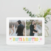 Colorful Merry en getrouwde kerstfoto Feestdagenkaart (Staand voorkant)