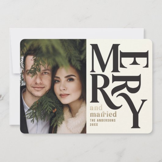 Colorful  Merry + getrouwde chritsmas foto Aankondiging (Voorkant)