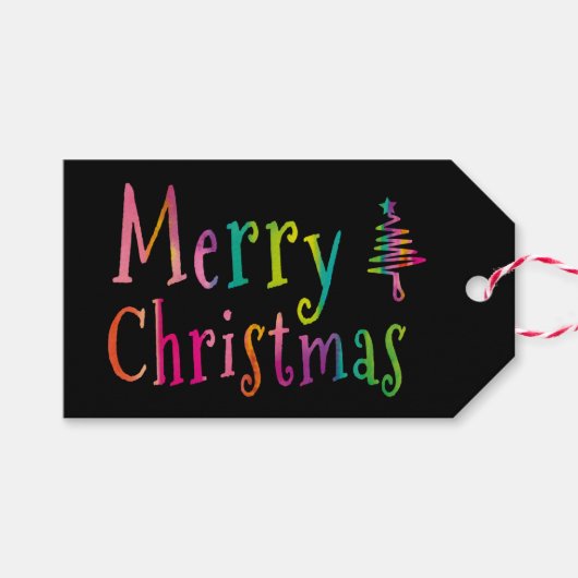 Colorful Merry kerst Cadeaulabel (Voorkant (Horizontaal))