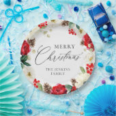 Colorful Merry-kerstrode Floral Papieren Bordje (Feest)