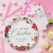 Colorful Merry-kerstrode Floral Papieren Bordje (Feest)