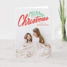 Colorful Merry-kerstrood en Green 2-foto Feestdagen Kaart