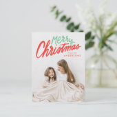 Colorful Merry-kerstrood en Green 2-foto Feestdagenkaart (Staand voorkant)