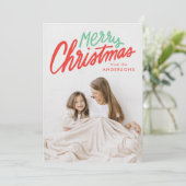 Colorful Merry-kerstrood en groene foto Feestdagenkaart (Staand voorkant)