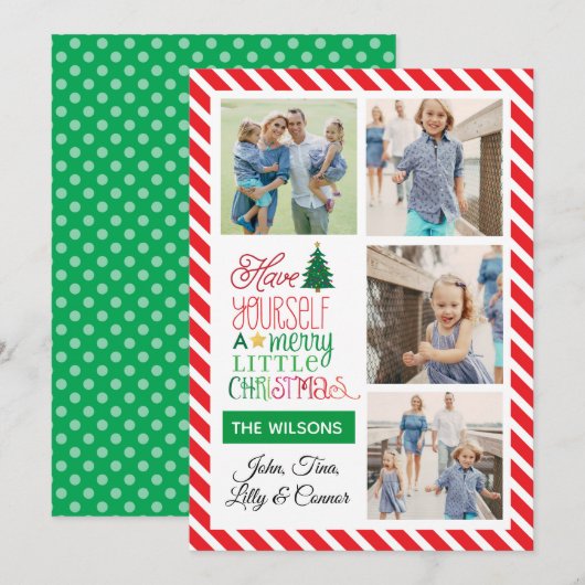 Colorful Merry Little Kerstfeest 4 Foto Feestdagenkaart (Voorkant / Achterkant)