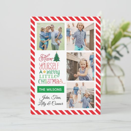 Colorful Merry Little Kerstfeest 4 Foto Feestdagenkaart (Staand voorkant)