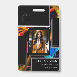 Colorful Messy Black Tropical Photo Employee Name Badge