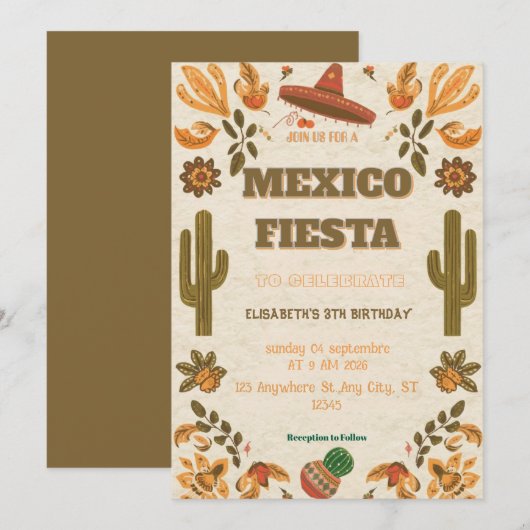 Colorful Mexican Fiesta Birthday  Invitation Kaart (Voorkant / Achterkant)