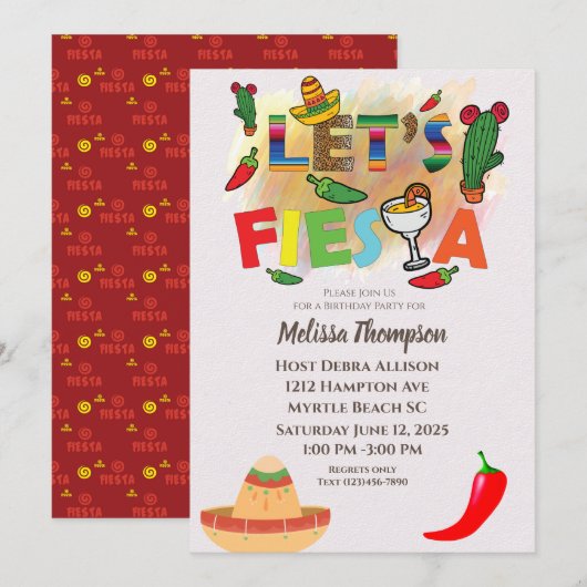Colorful Mexican Fiesta Birthday Party Invitation Kaart (Voorkant / Achterkant)