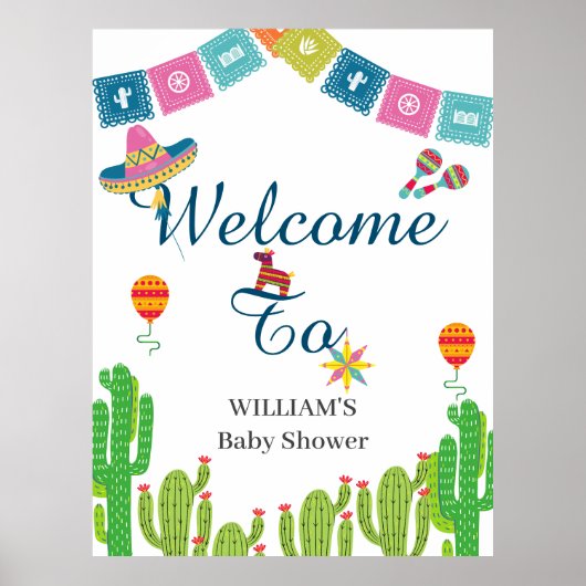 Colorful Mexican Fiesta Cactus Baby shower Poster (Voorkant)