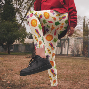 Colorful Mexican Fiesta Cactus Pattern Leggings