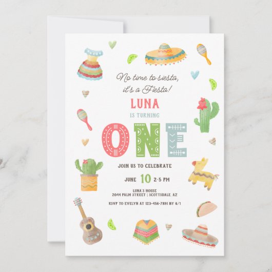 Colorful Mexican Fiesta First Birthday Kaart (Voorkant)