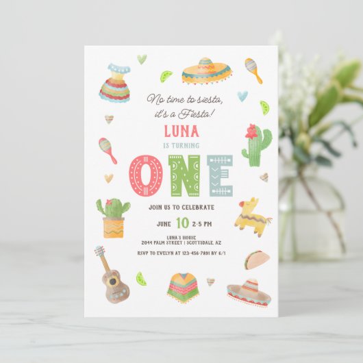 Colorful Mexican Fiesta First Birthday Kaart (Staand voorkant)