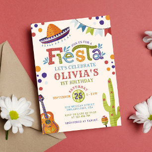 Colorful Mexican Fiesta First Birthday Kaart