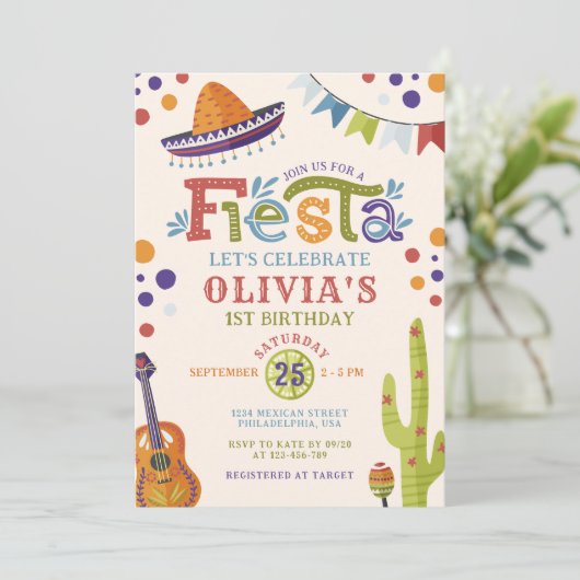 Colorful Mexican Fiesta First Birthday Kaart (Staand voorkant)