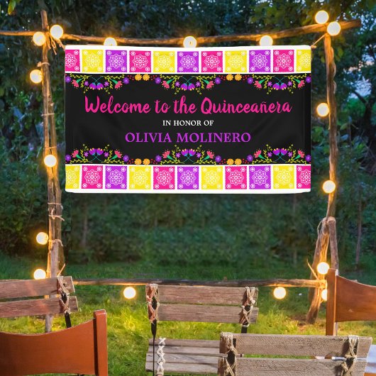 Colorful Mexican Fiesta Floral Quinceanera Welkom Spandoek
