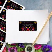 Colorful Mexican Fiesta Flowers Black Address Etiket