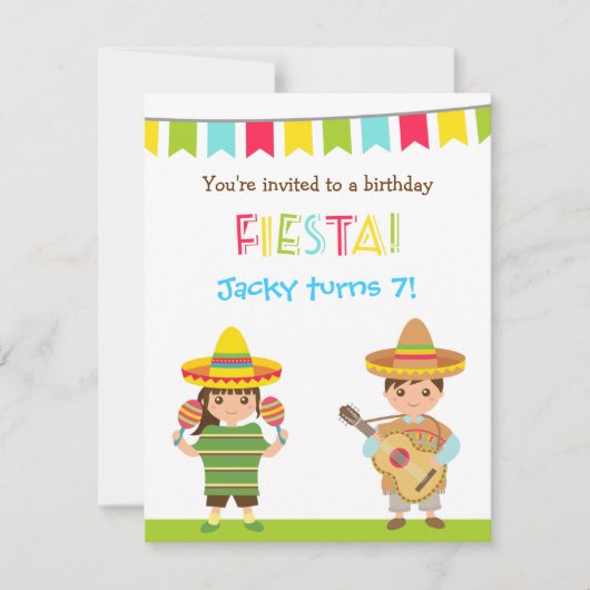 Colorful Mexican Fiesta Kids Birthday Invitation Kaart (Voorkant)