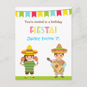 Colorful Mexican Fiesta Kids Birthday Invitation Kaart