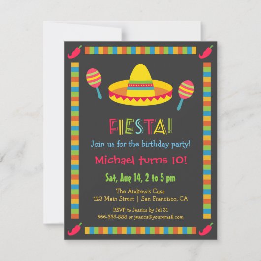 Colorful Mexican Fiesta Kids Birthday Party Kaart (Voorkant)