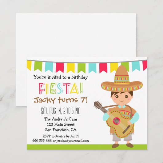Colorful Mexican Fiesta Kids Birthday Party Kaart (Voorkant / Achterkant)