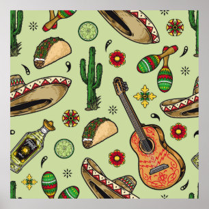 Colorful mexican fiesta vintage seamless pattern w poster