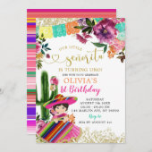 Colorful Mexican Senorita First Birthday Kaart (Voorkant / Achterkant)