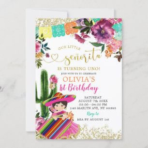 Colorful Mexican Senorita First Birthday Kaart