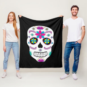 Colorful Mexican Sugar Skull Fleece Deken