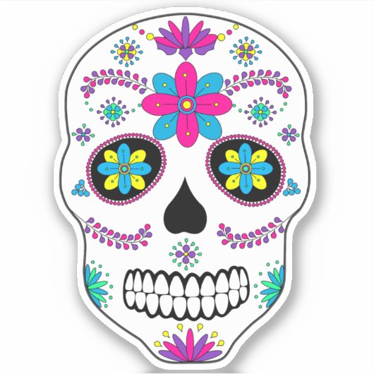 Colorful Mexican Sugar Skull Sticker (Voorkant)