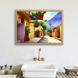 Colorful Mexican Village Street Schilderachtig Wat Poster
