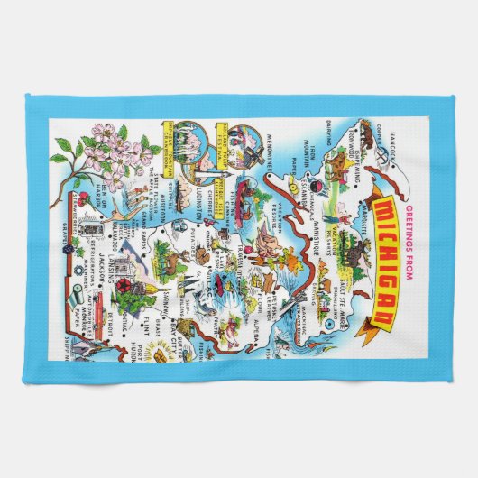 Colorful Michigan Map Theedoek (Horizontaal)