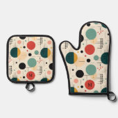 Colorful Mid Century Geometric Pattern Ovenwant & Pannenlap Set (Voorkant)