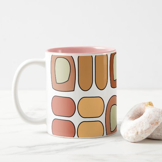 Colorful Mid Century Modern Geometric Tweekleurige Koffiemok (Met donut)