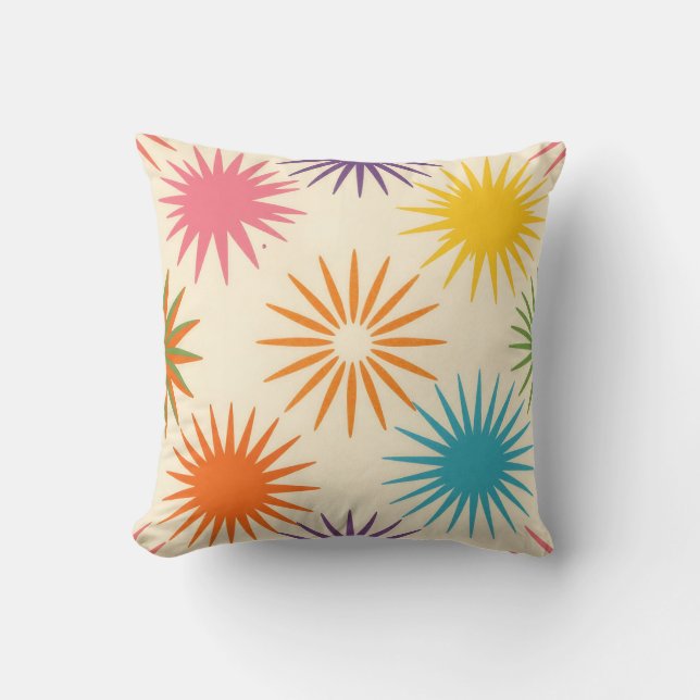 Colorful Mid Century Starburst Pattern Kussen (Voorkant)