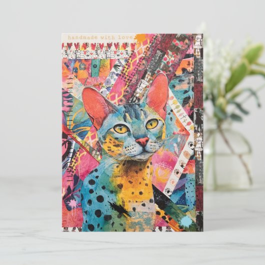 Colorful Mixed Mixed Paper Cat Collage  Kaart (Staand voorkant)