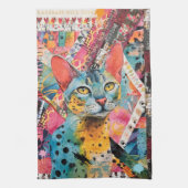 Colorful Mixed Mixed Paper Cat Collage  Theedoek (Verticaal)