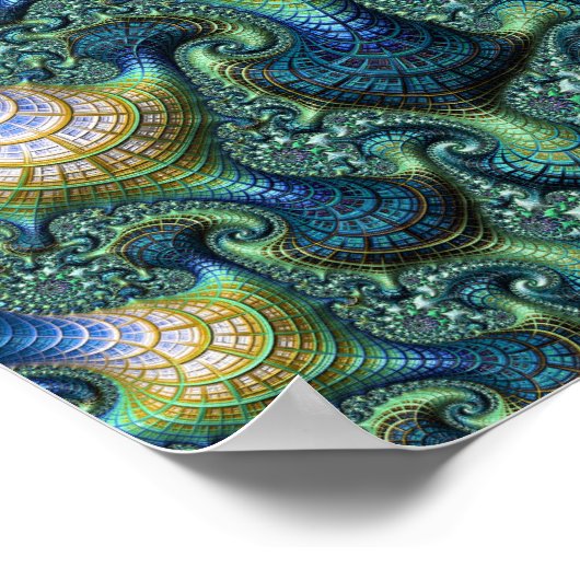 Colorful Modern Abstract Fractal Alien Landschap Poster (Hoek)