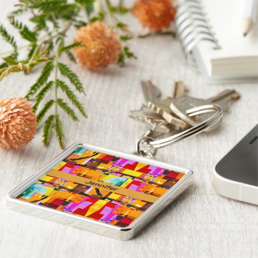 Colorful Modern Abstract Kunstpatroon Sleutelhanger (Zijkant)