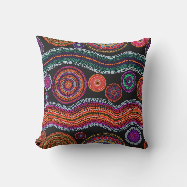 Colorful Modern Australian Dot Art Tribal Buitenkussen (Voorkant)