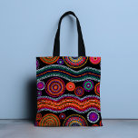Colorful Modern Australian Dot Art Tribal Tote Bag<br><div class="desc">Dit moderne ontwerp heeft een kleurrijk geverfd tribaal stippelpatroon in fel sinaasappel,  paarse,  groene,  turquoise en wit op een zwarte achtergrond #tribal #australian #australia #tas #bags #totebags #accessoires #gift #gifts #giftsforgirls #giftsforher #giftsforwomen #style #trendy</div>