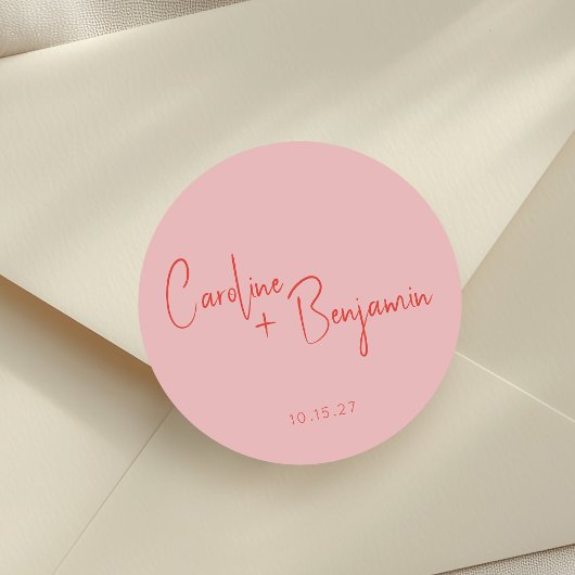 Colorful Modern Boho Pink Red Script Weduwen Ronde Sticker