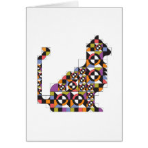 Colorful Modern Cat Quilt Pattern Note Card