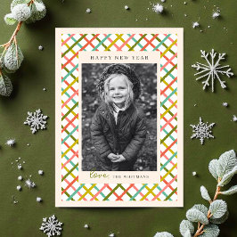 Colorful Modern Crisscross Photo New Year Feestdagenkaart