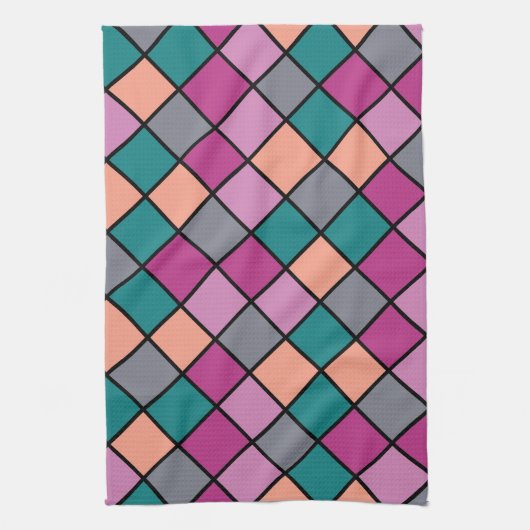 Colorful Modern Diagonal Tiles Pattern versie 1 Theedoek (Verticaal)