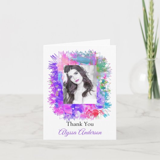 Colorful Modern Floral Foto Afstuderen Hartelijk d Bedankkaart (Voorkant)